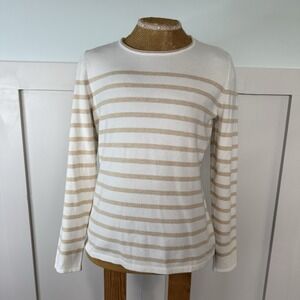 J. McLaughlin Knit Top Sweater MEDIUM Tan White Stripe Modal Minimalist Capsule